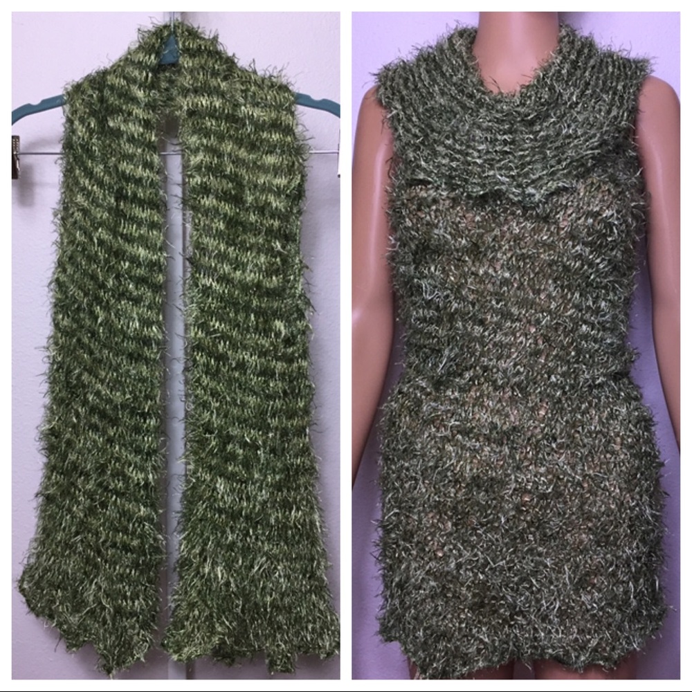 Fluffy Knit Scarf Convertible To Sleeveless Dress